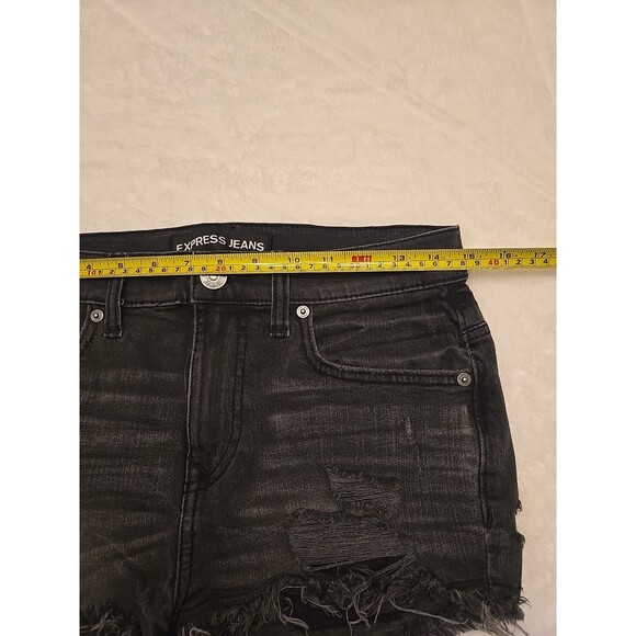 EUC EXPRESS JEANS Black denim shorts distressed Black Denim sz 6 Women’s - Picture 3 of 10